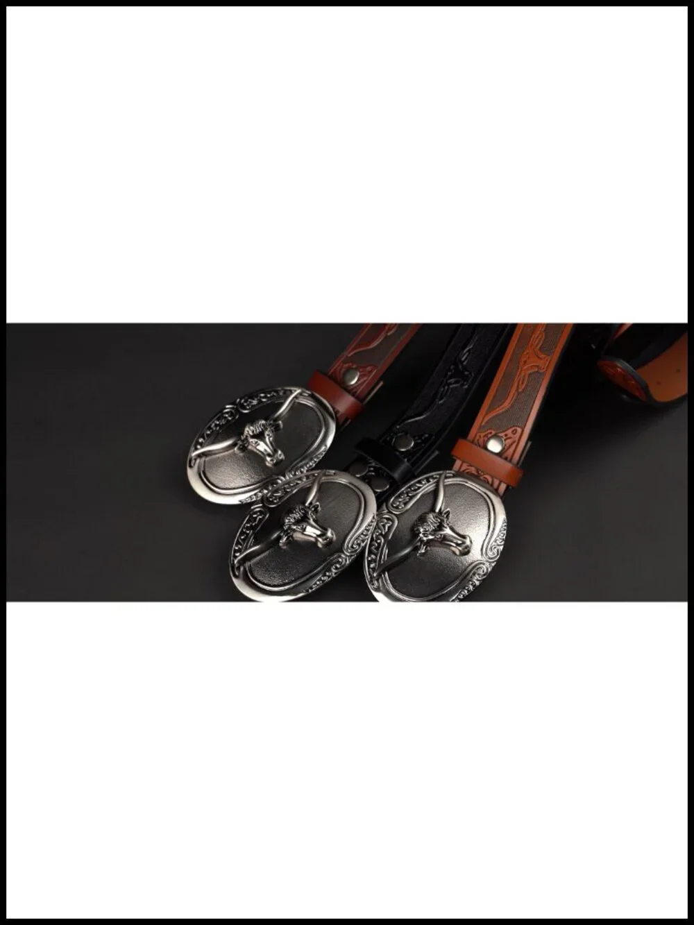 Western Leather Belt with Silver Buckle for Men & Women